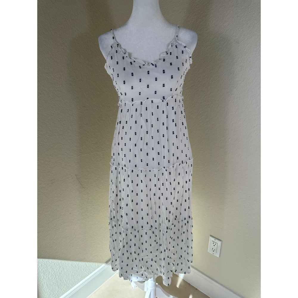 Jessica Simpson Tiered Midi Dress Women M White Cottagecore Boho Prairie Coastal